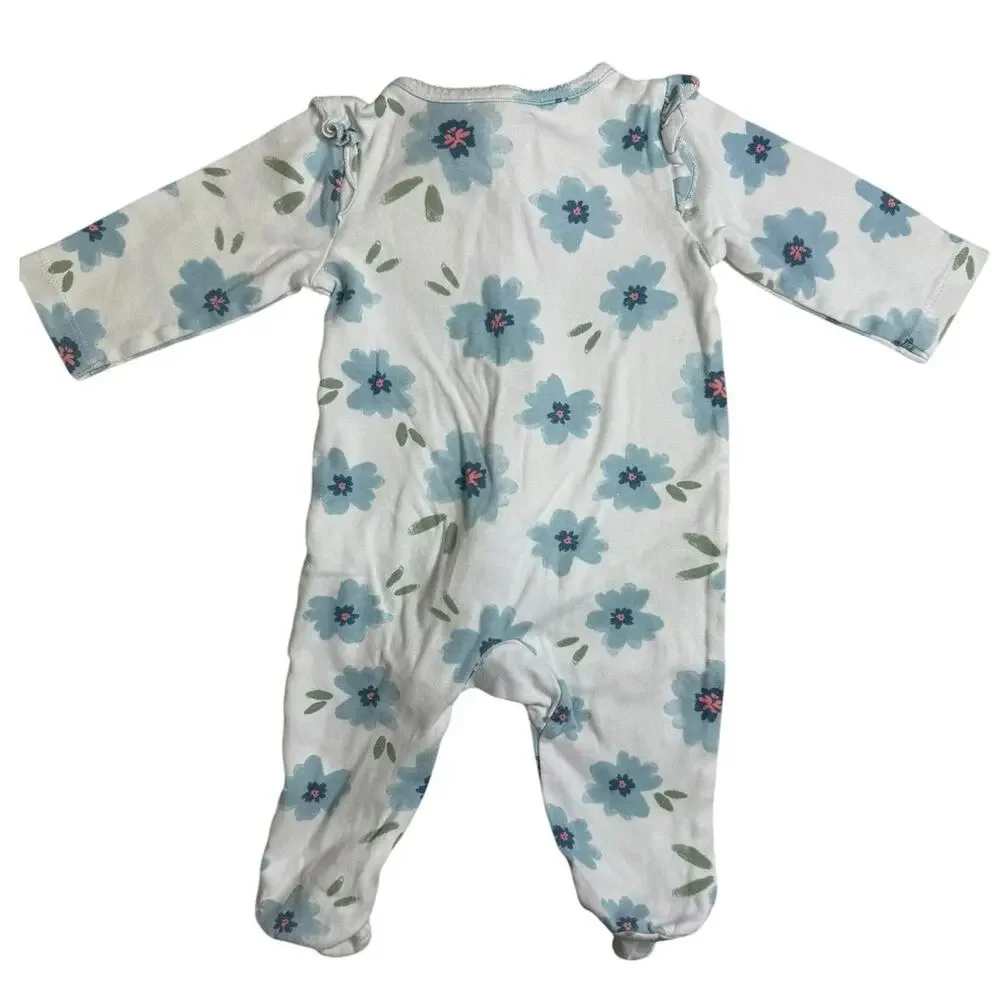Carters Sleeper Pajamas Baby Girl Flowers Blue 6 Months